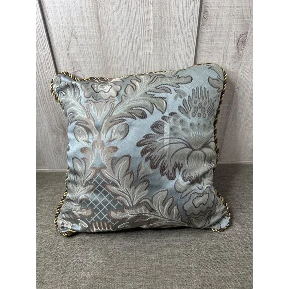 Decorative Pillow Set Jacquard Tapestry Fabric Corded Trim 2 Square and Bolster - Picture 4 of 8